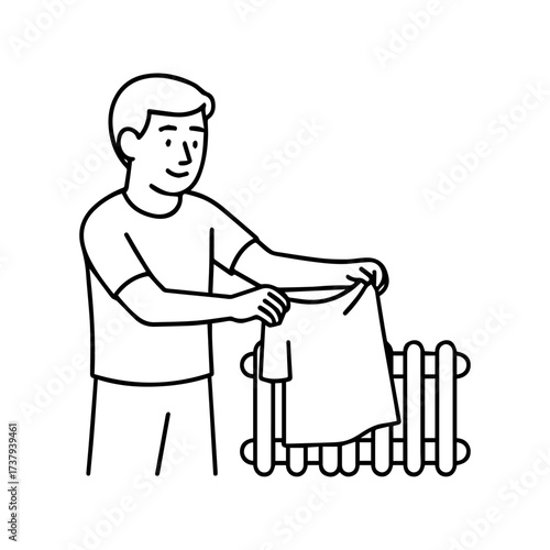 line icon man drying clothes on a radiator vector on a white background
Vector line icon on a white background