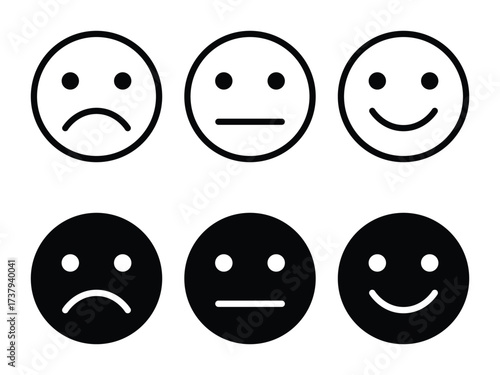 Feedback Emoji Vector. Sad, Neutral, Happy Faces. Customer Satisfaction Icons. Smile, Neutral, Sad Vector Set