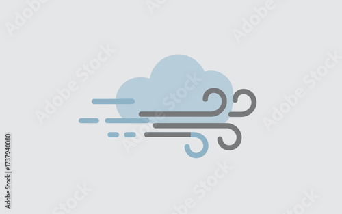 Stylized icon of a light blue cloud with strong wind blowing, depicting windy weather conditions in a flat design.