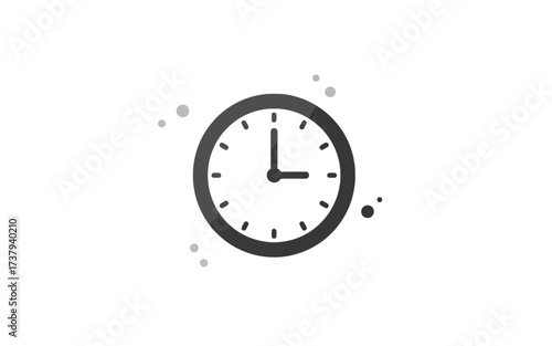 A minimalist dark grey analog clock icon showing the time as three o'clock, isolated on a white background.
