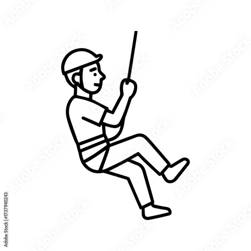 line icon person descending on a rope with a safety harness vector on a white background
Vector line icon on a white background