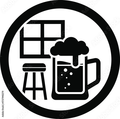 Bar scene icon with beer mug and stool