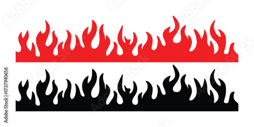 Flame Vector Borders. Red and Black Fire Design Elements. Fire Flames Vector Pack. Burning Red and Black Graphics