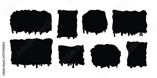 Dripping Vector Shapes. Grunge and Horror Design Elements. Ink Drip Vector Frames. Black Liquid Shapes Pack