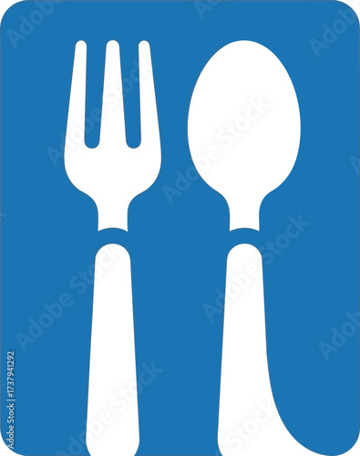Modern flat icon fork spoon utensils dining blue square vector