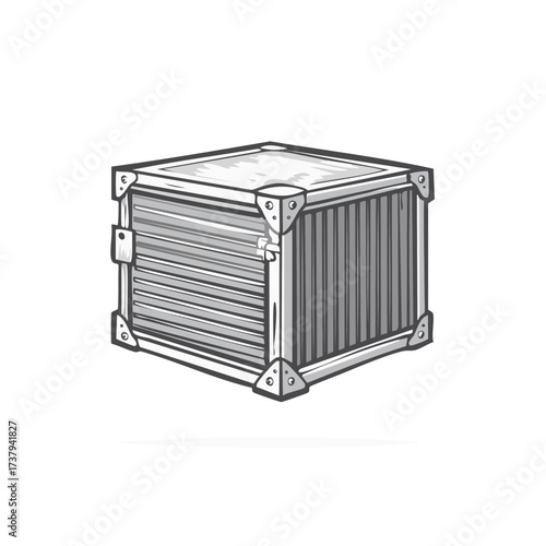 Vector illustration of a metal crate with rivets and corner reinforcements