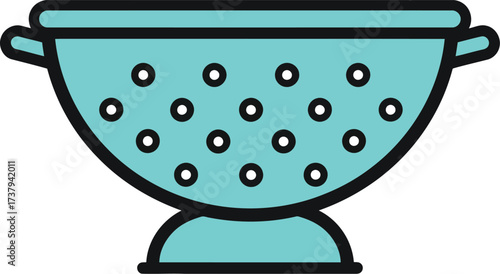 Teal colander kitchen tool for draining pasta and vegetables vector