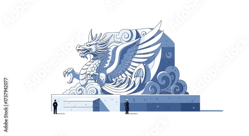 Mythical Dragon Sculpture A Majestic Illustration Depicting a Fantasy Architectural Structure