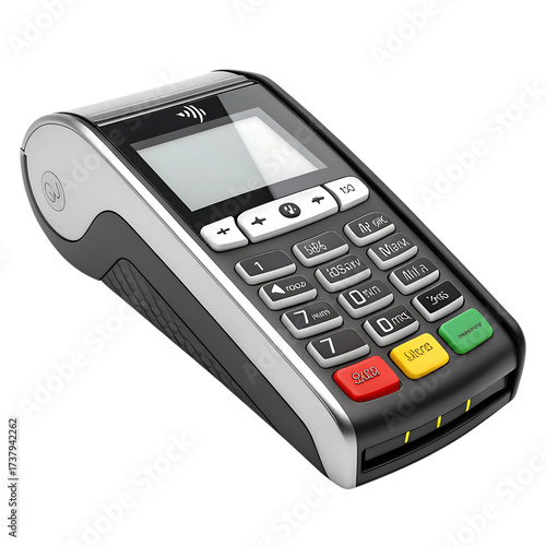 Modern black and silver contactless credit card payment terminal device for transactions