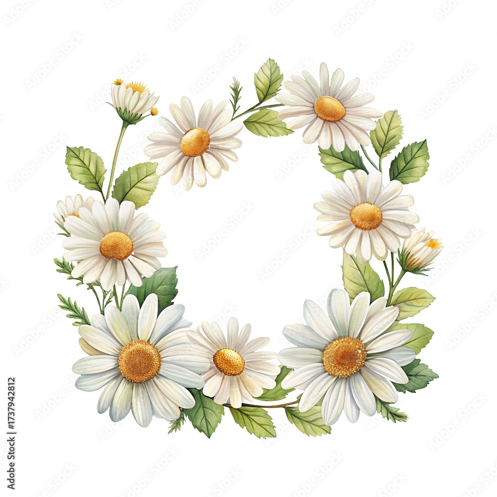 Obraz premium Watercolor Daisy Flower Square Frame Arrangement for Cards and Invitations Decoration