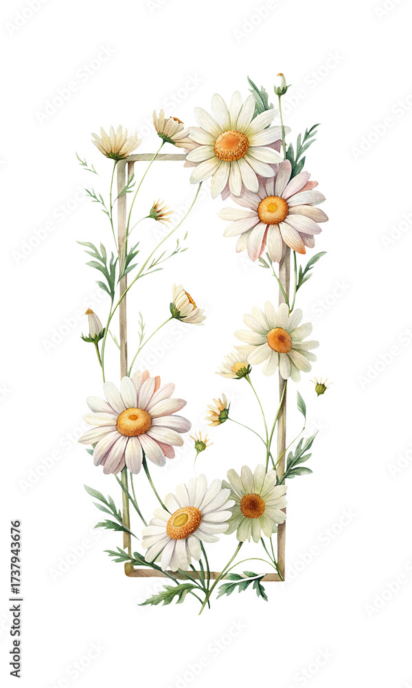 Fototapeta premium Beautiful floral arrangement featuring delicate white daisies with watercolor aesthetic
