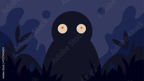 Shadowy figure with glowing eyes in woods