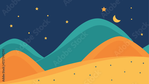 Illustration of a night sky over mountains