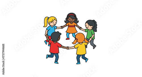 Animated Children in a Circle Holding Hands Symbolizing Unity and Diversity of Friendship
