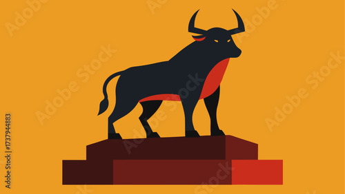 Illustration of a bull on a brown stage