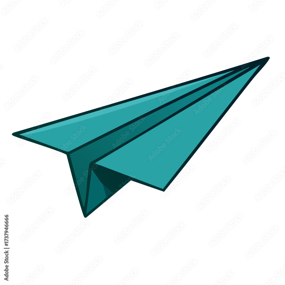 Naklejka premium Turquoise Paper Airplane Isolated on White Background Illustration