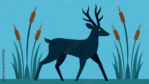 A deer walking through a field of reeds