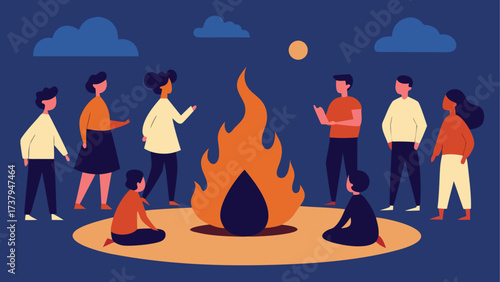People gathered around a campfire at night