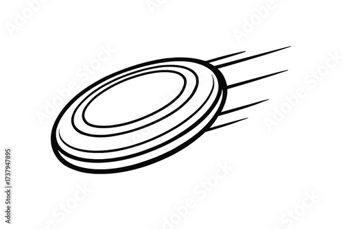 Flying Disc or Frisbee Outline Icon Vector with Motion Lines - Classic Equipment Symbol for Ultimate Sport and Outdoor Games