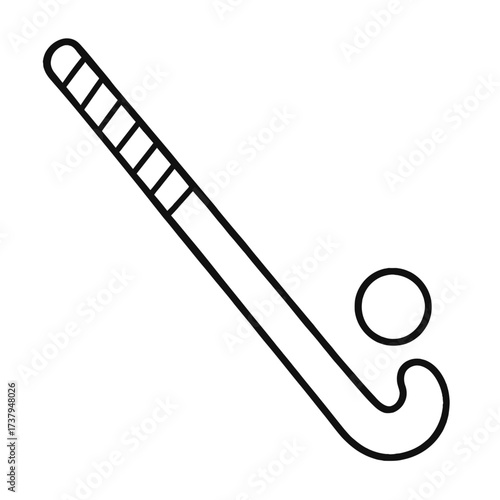 Simple Field Hockey Stick and Ball Outline Icon Vector - Classic Symbol for Grass Sport and Competition