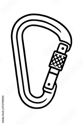 Simple Locking Carabiner Outline Icon Vector - Classic Symbol for Rock Climbing, Safety Gear, and Mountaineering