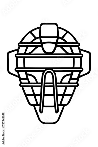 Simple Catcher or Umpire Mask Outline Icon Vector - Classic Symbol for Baseball/Softball Face Protection Gear