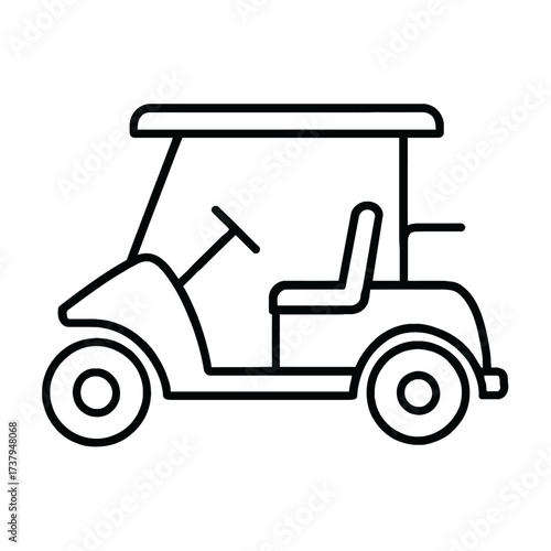 Simple Golf Cart or Buggy Outline Icon Vector - Classic Symbol for Golf Course Transportation and Leisure Activity