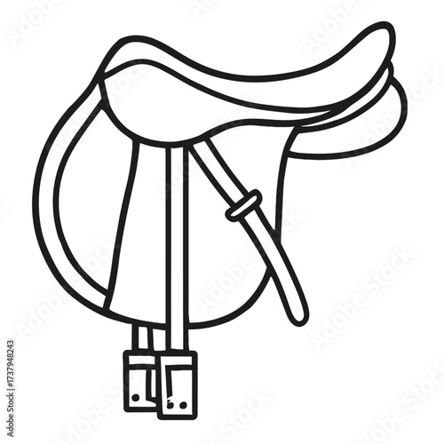 Classic Horse Saddle Outline Icon Vector - Symbol for Equestrian Sport, Horse Riding, and Country Leisure Hobby