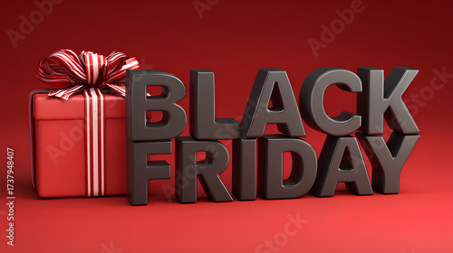 Black friday. text and gifts with a bow.