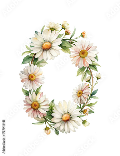 Watercolor Daisy Flower Wreath for Greeting Cards and Invitations Design