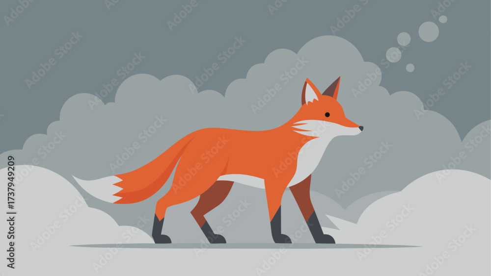 Obraz premium Orange fox walking through snowy landscape