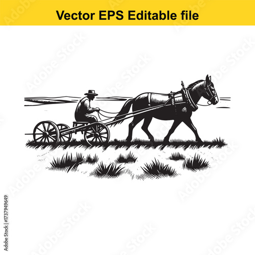 Vector art of horse pulling a cart with a person