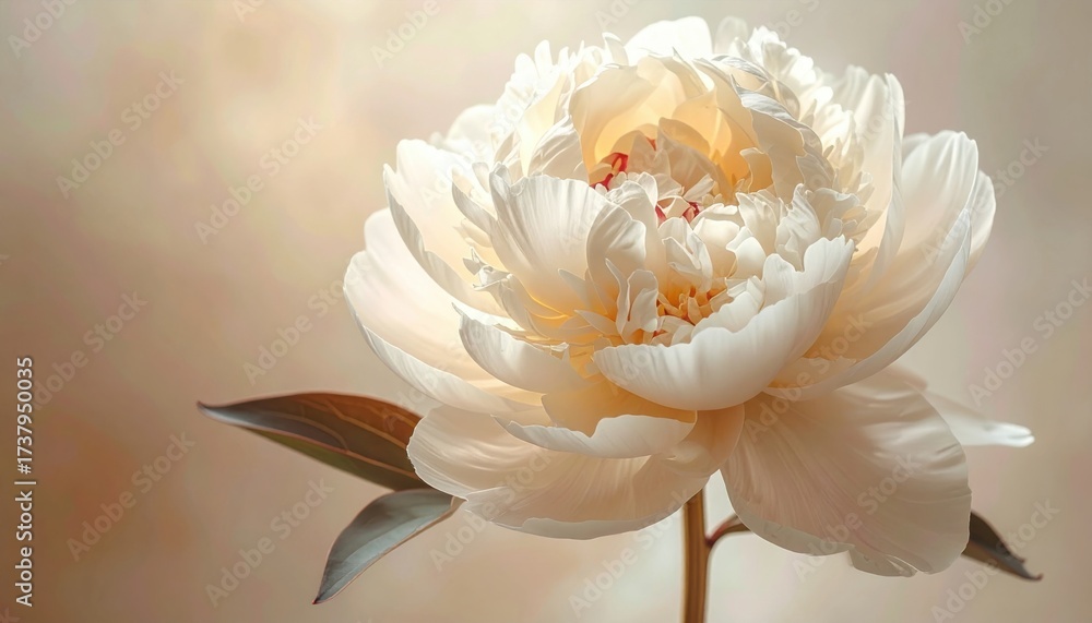 Fototapeta premium Close-up of a beautiful white peony flower with delicate petals and a soft, dreamy background.