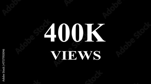 Beautiful Glowing 400K Views Icon Animation Neon Light Style Shiny Social Media Counter Graphic Motion Design Template for Video Background and Digital Promotion