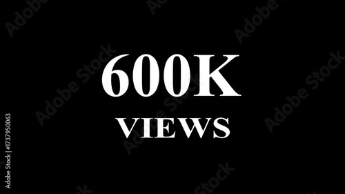 Beautiful Glowing 600K Views Icon Animation Neon Light Style Shiny Social Media Counter Graphic Motion Design Template for Video Background and Digital Promotion