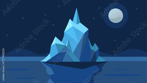 Iceberg floating under a starry night sky