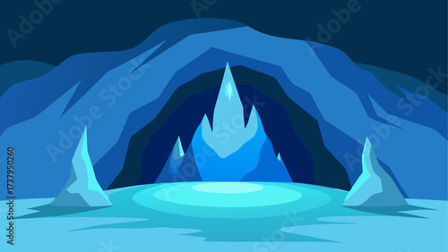 Icy cave with stalactites and stalagmites