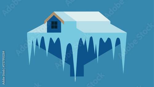 House covered in snow and icicles winter
