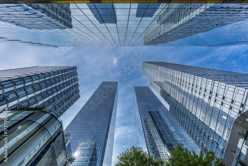 Canvas Print Upward perspective of modern skyscrapers in Hudson Yards, Manhattan, New York City, USA