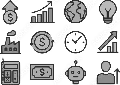 Business and Finance Icon Set – Money, Growth, Technology, Innovation