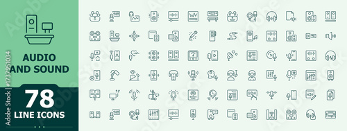 Set of Audio and Sound line icon. Contains such symbols as speak, media, speaker and more. Modern linear icons. Speak linear icon collection. Vector illustration.