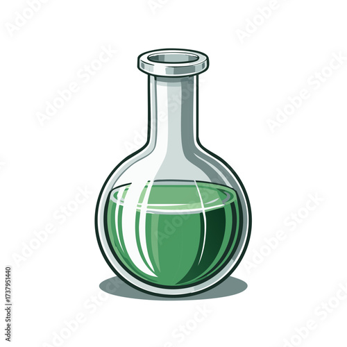 Glass Flask with Green Liquid for Science Experiments or Chemistry Studies