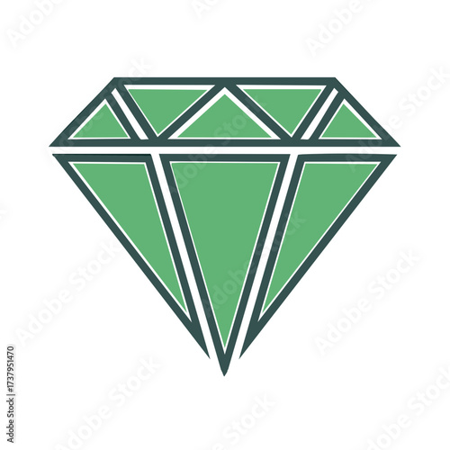 Stylized Gemstone Graphic Illustration of a Green Cut Diamond on White Background
