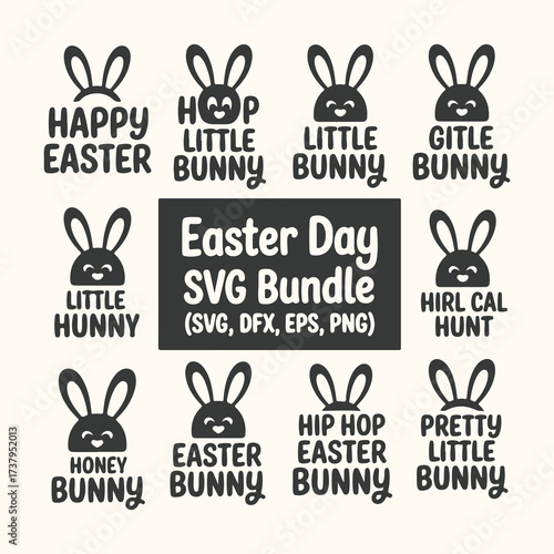 Vector art of easter day svg bundle with cute bunny faces and text for holiday celebration