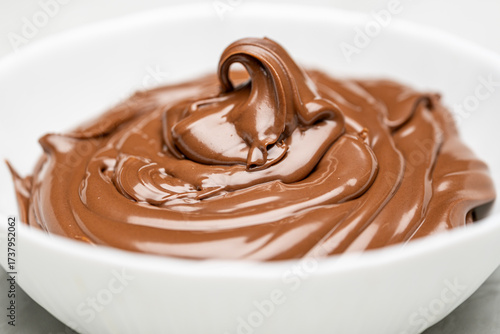 Rich Chocolate Mousse in White Bowl – Sweet Treat and Dessert Background