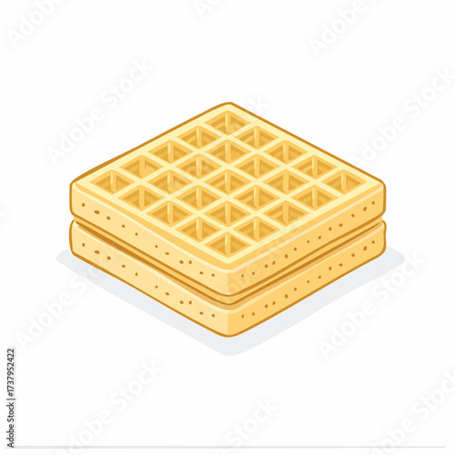 A simple vector illustration of two golden-brown, square waffles stacked together for breakfast on a white background.