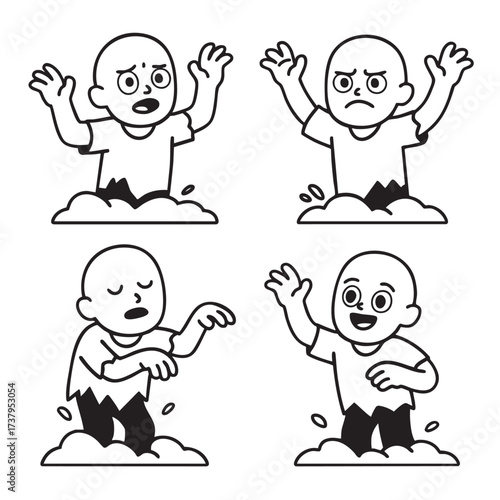 Coloring book coloring page featuring cartoon character with various emotional expressions