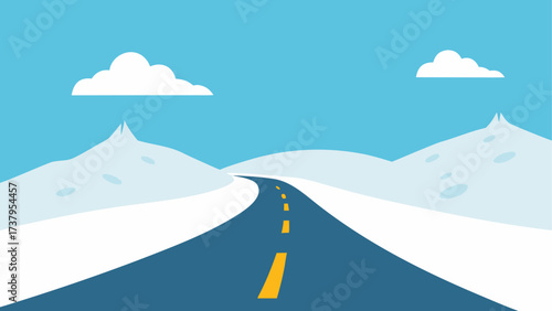 Cartoon road through snowy mountain scene