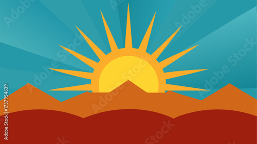 Illustration of sun rising over mountains