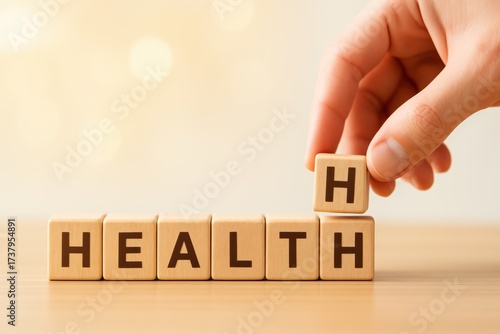 Hand Placing Letter on Wooden Blocks Spelling Health